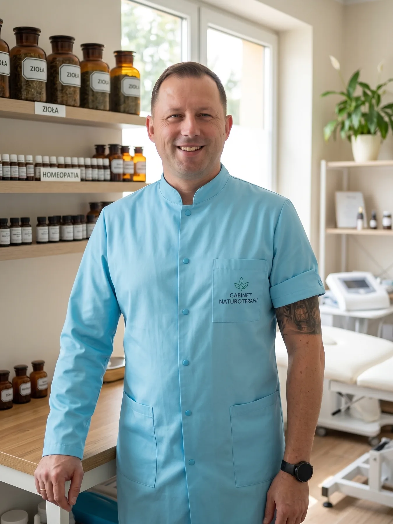 Gabinet Holistyczny — półki z homeopatią i ziołami